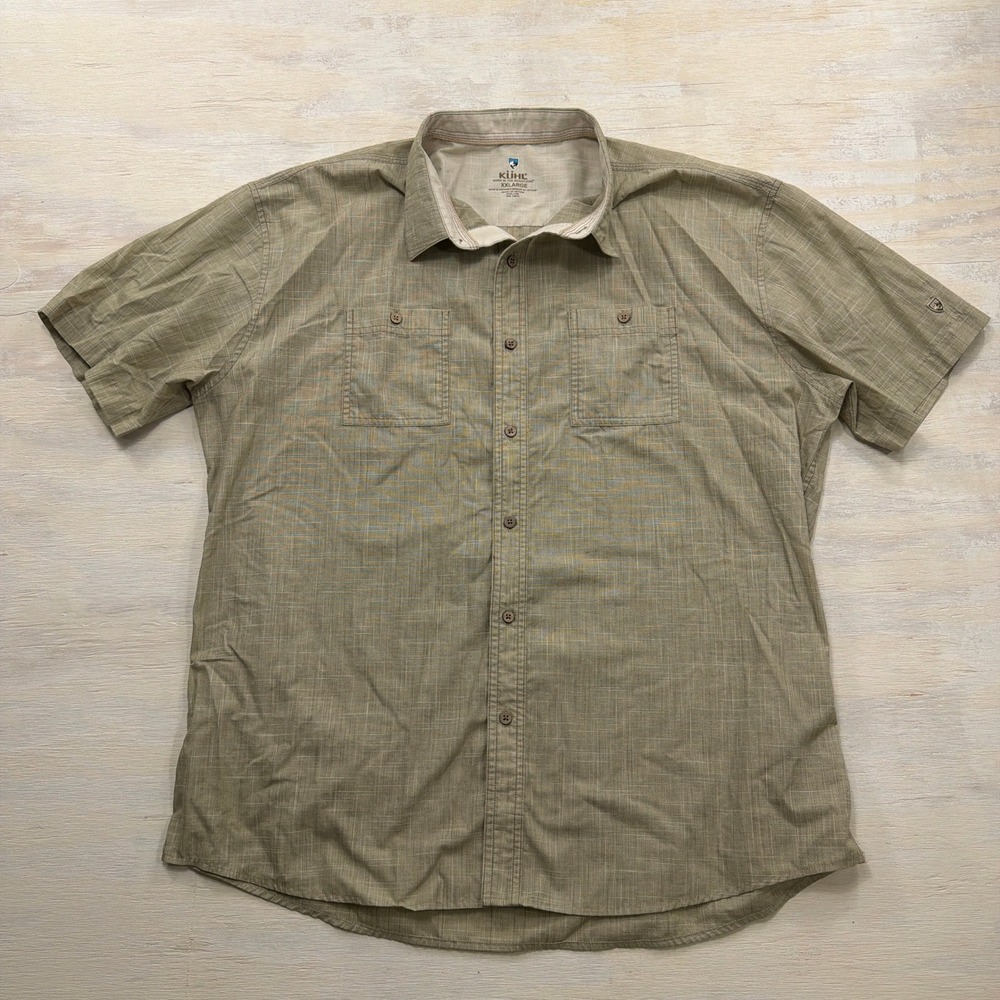 Kuhl Button Down Shirt Short Sleeve Crosshatch Pockets Tan Men XXL